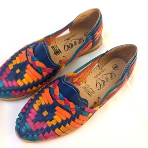 Mexican Leather Woven Sandals Huaraches Blue Size 5